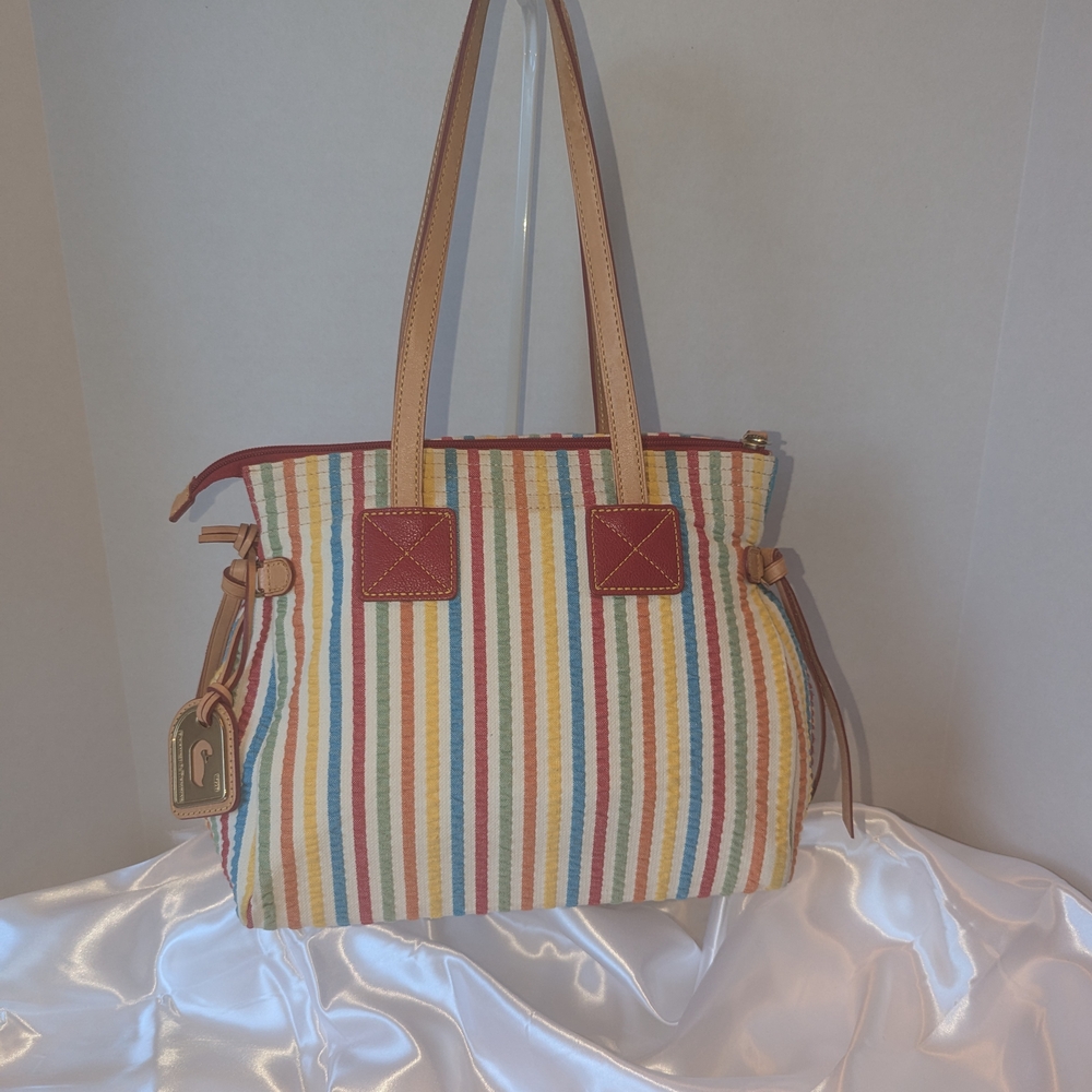 Dooney & Bourke Red and Yellow Striped Tote Bag